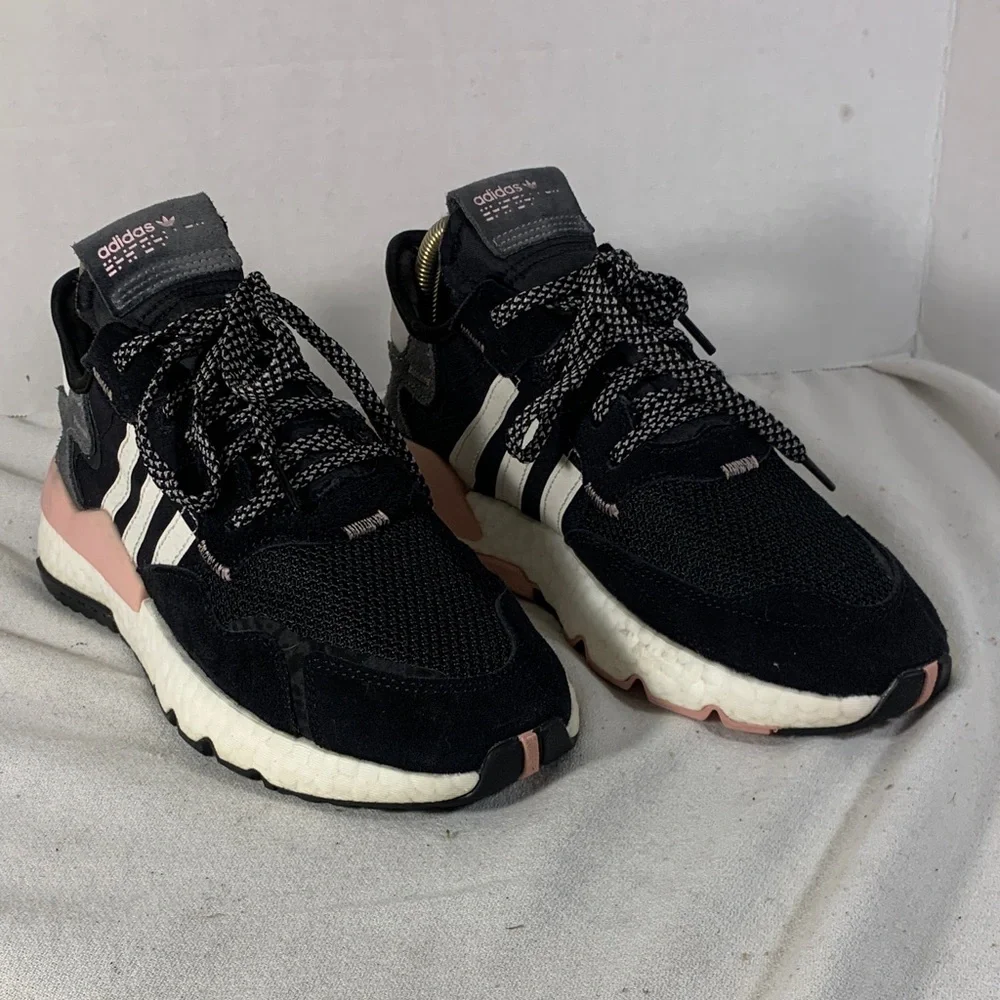 Adidas Women’s Nite Jogger ‘Reptile Pack’ Black Sneakers with Pink Accents